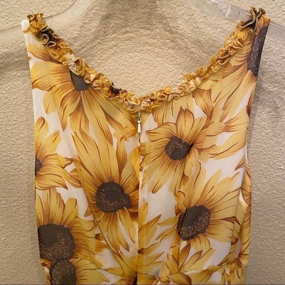 Vintage CHETTA B 100% Silk Sunflower Print Maxi Dress Size 6 - Picture 5 of 7